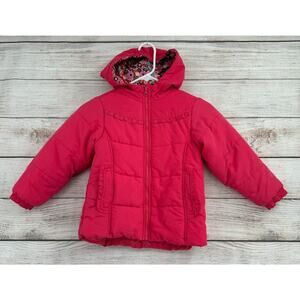 Osh‎ Kosh b'Gosh Floral Hooded Ruffled Puffer Jacket Girl's M 6/8 Pink